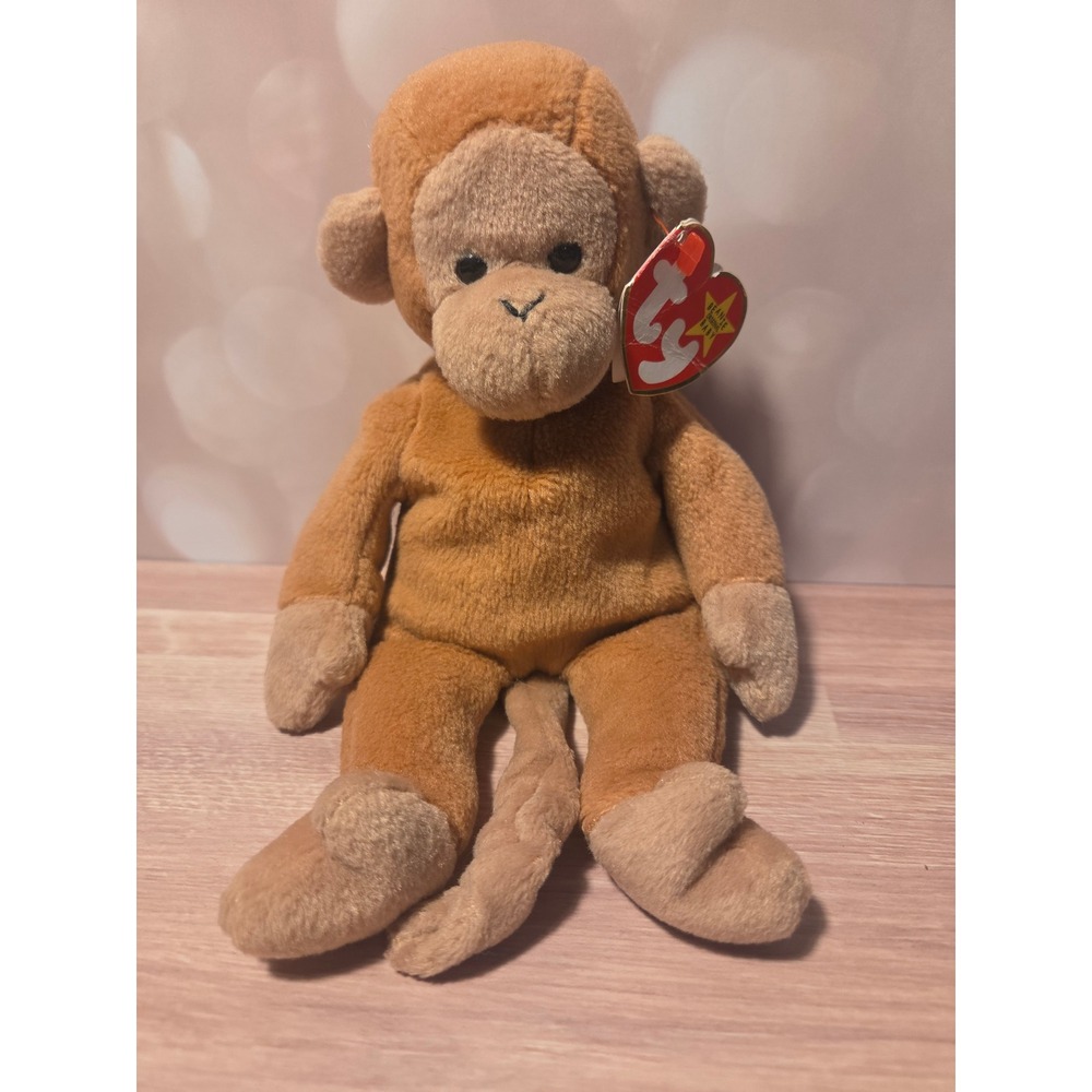 Ty Beanie Baby Bongo the Monkey Brown Tan Plush Stuffed Animal 1995 With Tags